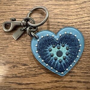 Coach Heart-Shaped Blue Keychain Bag Charm